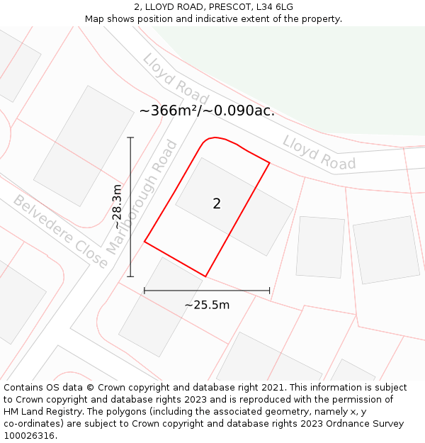 2, LLOYD ROAD, PRESCOT, L34 6LG: Plot and title map