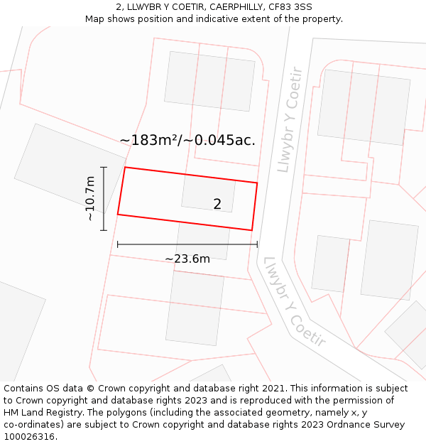 2, LLWYBR Y COETIR, CAERPHILLY, CF83 3SS: Plot and title map