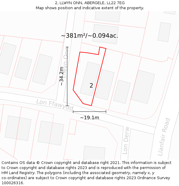 2, LLWYN ONN, ABERGELE, LL22 7EG: Plot and title map