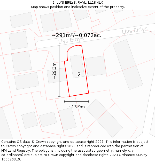 2, LLYS EIRLYS, RHYL, LL18 4LX: Plot and title map