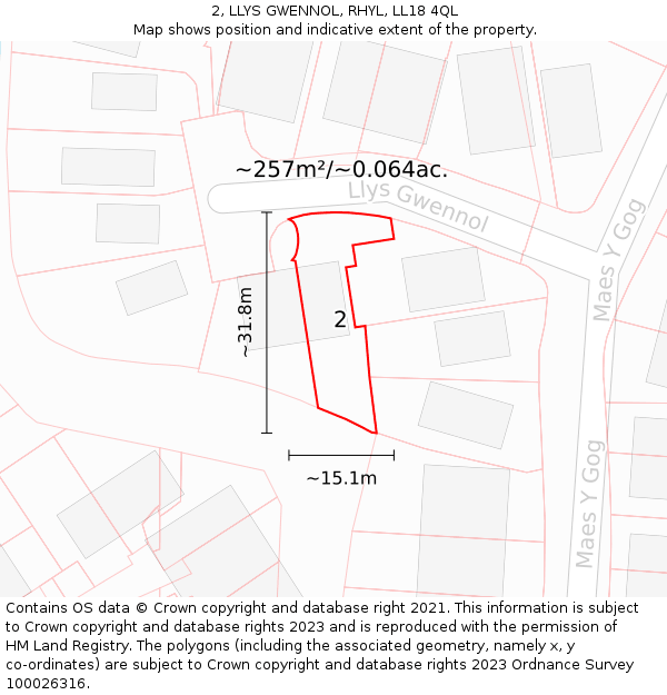 2, LLYS GWENNOL, RHYL, LL18 4QL: Plot and title map