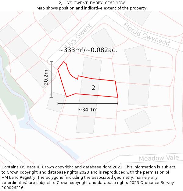 2, LLYS GWENT, BARRY, CF63 1DW: Plot and title map