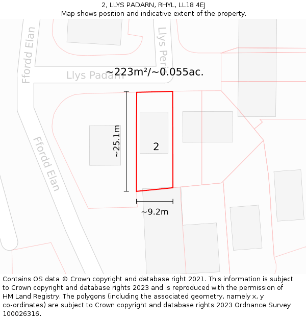 2, LLYS PADARN, RHYL, LL18 4EJ: Plot and title map