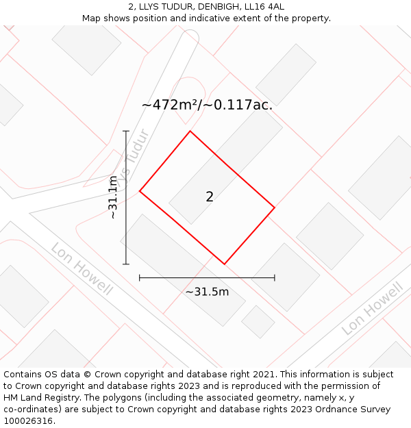 2, LLYS TUDUR, DENBIGH, LL16 4AL: Plot and title map