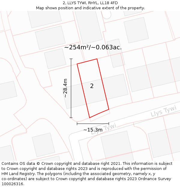 2, LLYS TYWI, RHYL, LL18 4FD: Plot and title map