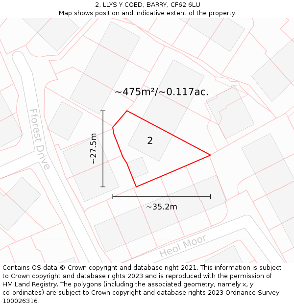 2, LLYS Y COED, BARRY, CF62 6LU: Plot and title map