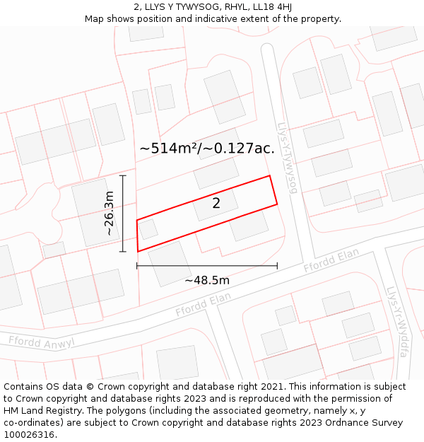 2, LLYS Y TYWYSOG, RHYL, LL18 4HJ: Plot and title map