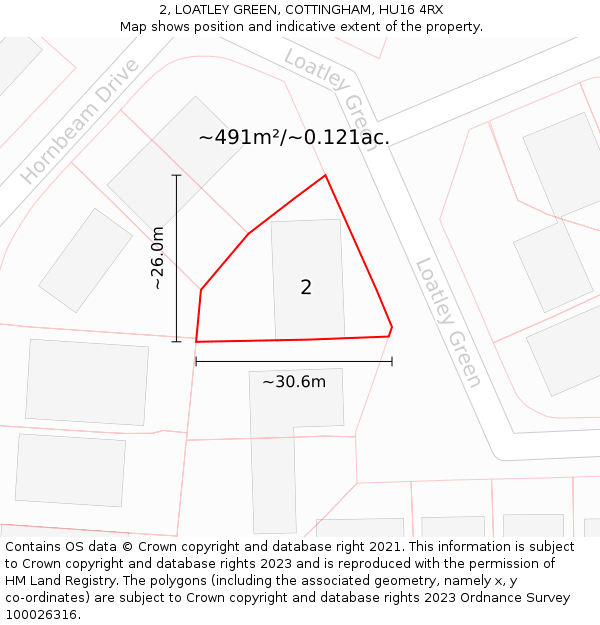 2, LOATLEY GREEN, COTTINGHAM, HU16 4RX: Plot and title map