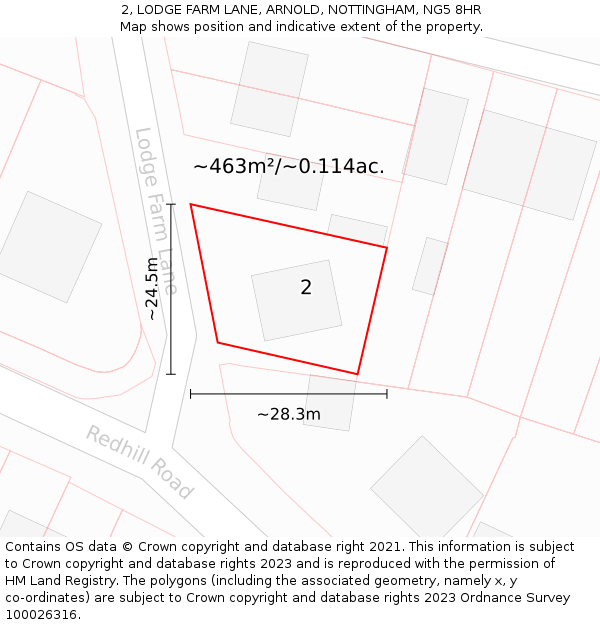 2, LODGE FARM LANE, ARNOLD, NOTTINGHAM, NG5 8HR: Plot and title map