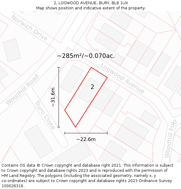 2, LOGWOOD AVENUE, BURY, BL8 1UX: Plot and title map