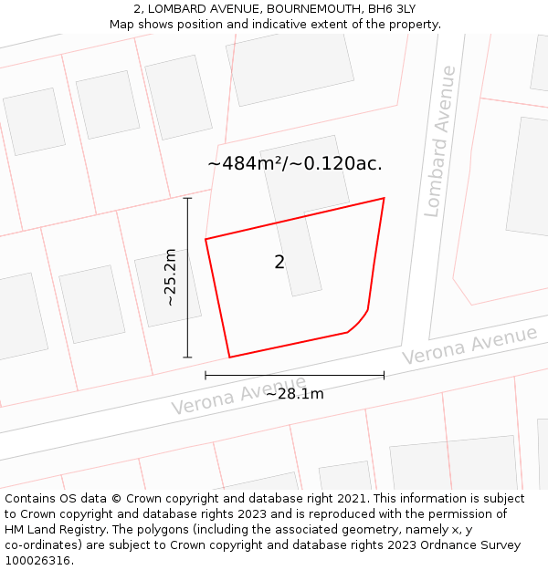 2, LOMBARD AVENUE, BOURNEMOUTH, BH6 3LY: Plot and title map