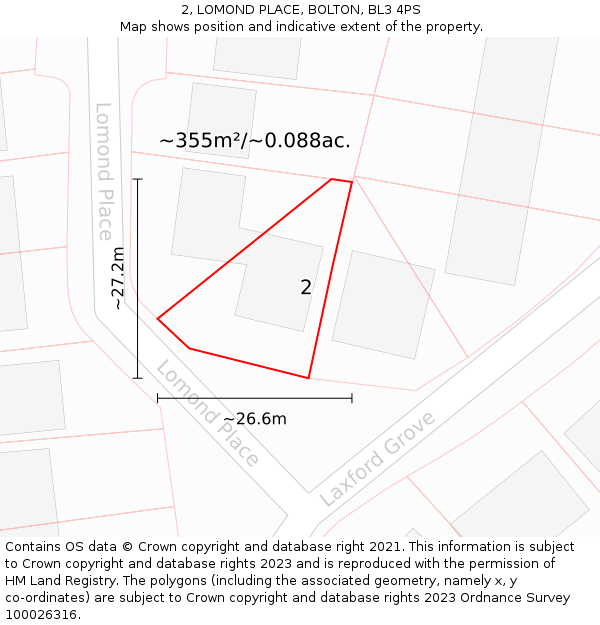 2, LOMOND PLACE, BOLTON, BL3 4PS: Plot and title map