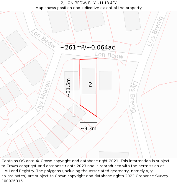 2, LON BEDW, RHYL, LL18 4FY: Plot and title map