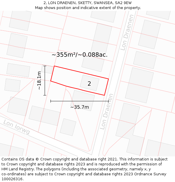 2, LON DRAENEN, SKETTY, SWANSEA, SA2 9EW: Plot and title map