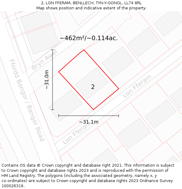 2, LON FFERAM, BENLLECH, TYN-Y-GONGL, LL74 8RL: Plot and title map