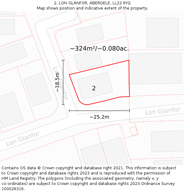 2, LON GLANFOR, ABERGELE, LL22 9YQ: Plot and title map