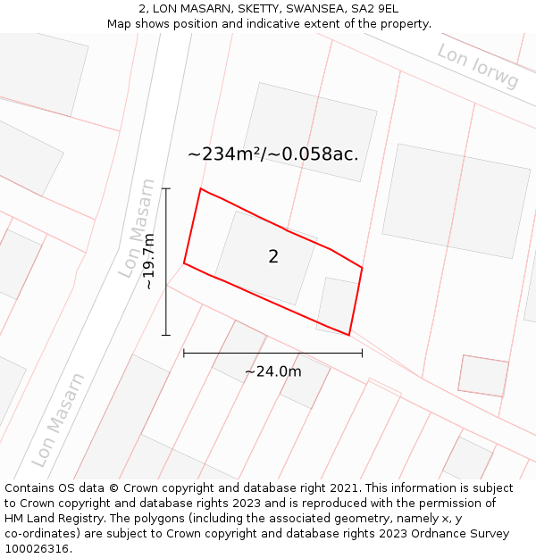 2, LON MASARN, SKETTY, SWANSEA, SA2 9EL: Plot and title map