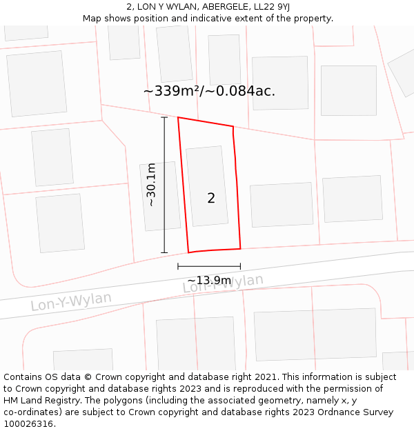 2, LON Y WYLAN, ABERGELE, LL22 9YJ: Plot and title map