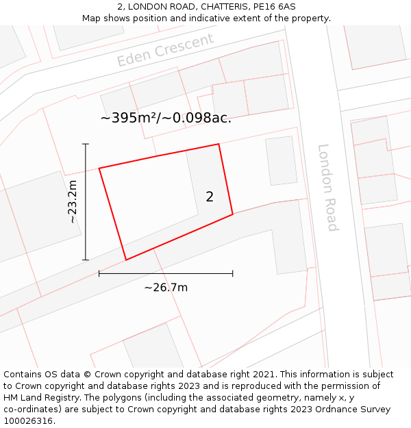 2, LONDON ROAD, CHATTERIS, PE16 6AS: Plot and title map