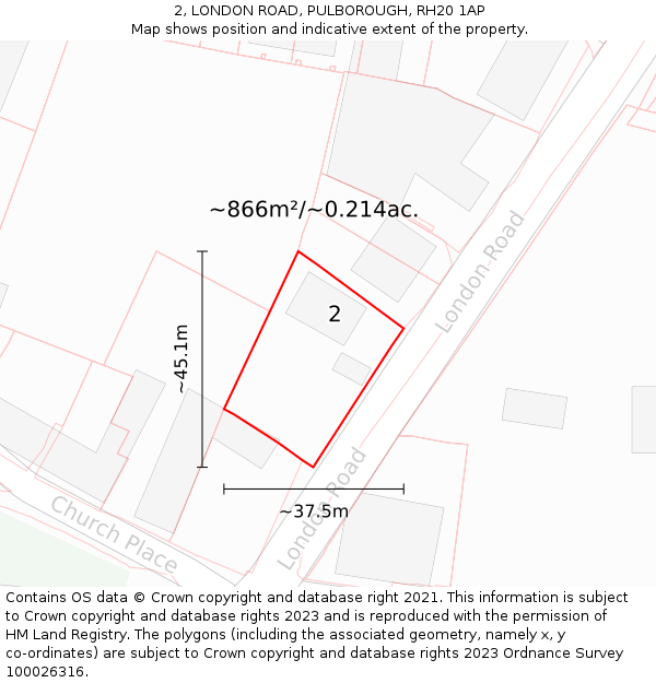 2, LONDON ROAD, PULBOROUGH, RH20 1AP: Plot and title map