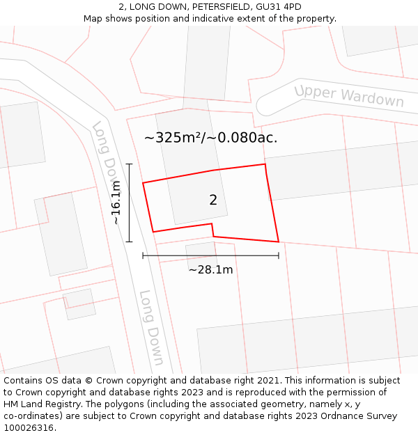 2, LONG DOWN, PETERSFIELD, GU31 4PD: Plot and title map