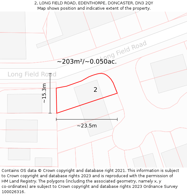 2, LONG FIELD ROAD, EDENTHORPE, DONCASTER, DN3 2QY: Plot and title map