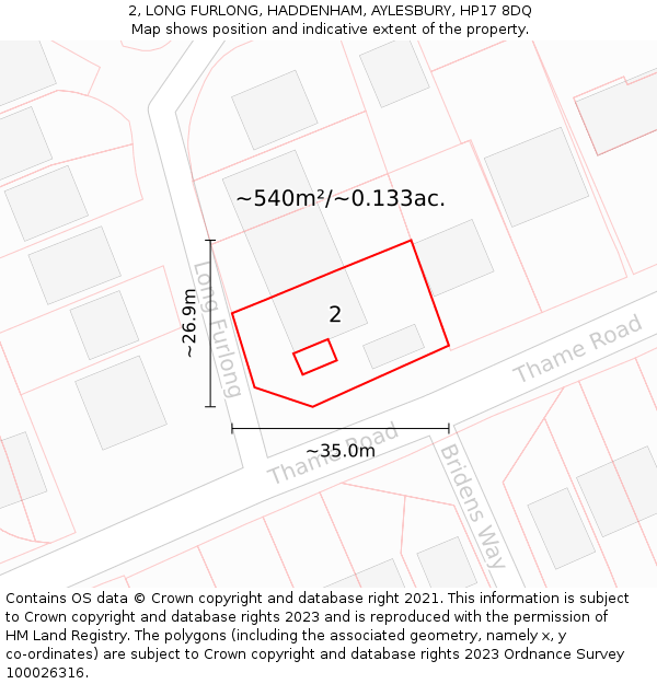 2, LONG FURLONG, HADDENHAM, AYLESBURY, HP17 8DQ: Plot and title map