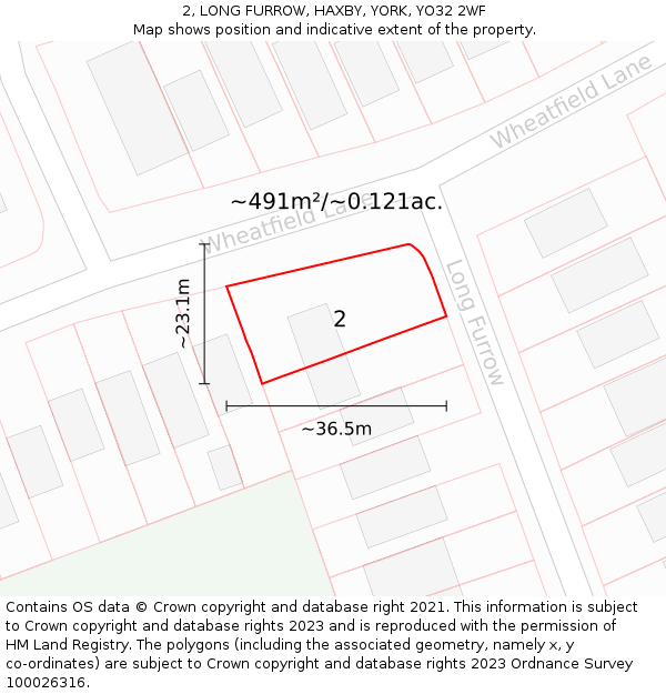 2, LONG FURROW, HAXBY, YORK, YO32 2WF: Plot and title map