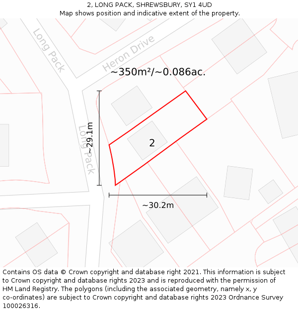 2, LONG PACK, SHREWSBURY, SY1 4UD: Plot and title map