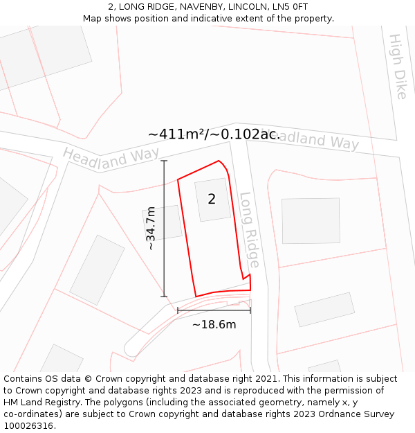 2, LONG RIDGE, NAVENBY, LINCOLN, LN5 0FT: Plot and title map