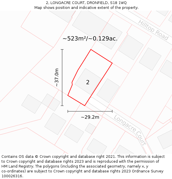 2, LONGACRE COURT, DRONFIELD, S18 1WQ: Plot and title map