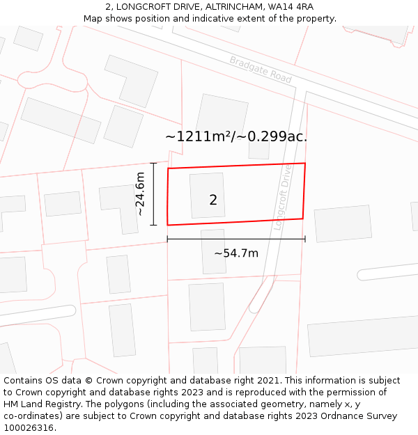 2, LONGCROFT DRIVE, ALTRINCHAM, WA14 4RA: Plot and title map