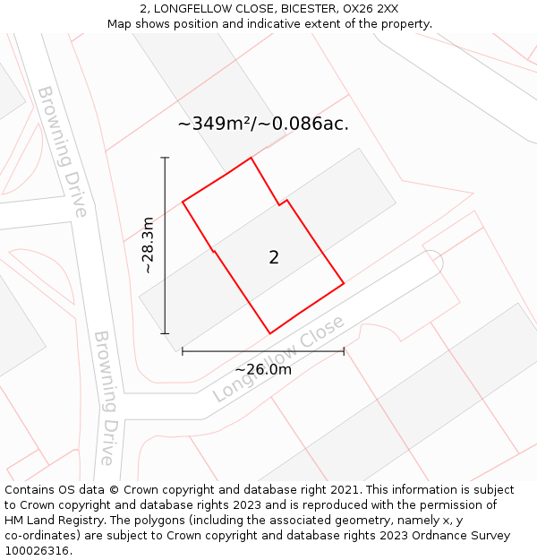 2, LONGFELLOW CLOSE, BICESTER, OX26 2XX: Plot and title map