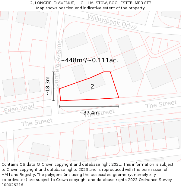 2, LONGFIELD AVENUE, HIGH HALSTOW, ROCHESTER, ME3 8TB: Plot and title map