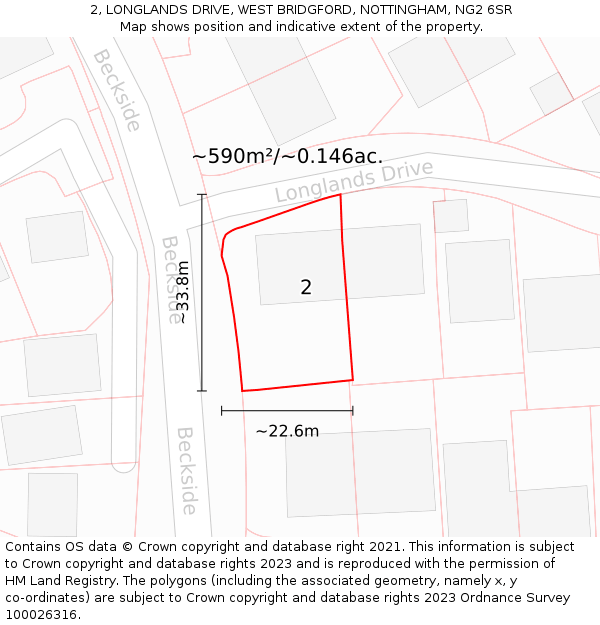 2, LONGLANDS DRIVE, WEST BRIDGFORD, NOTTINGHAM, NG2 6SR: Plot and title map