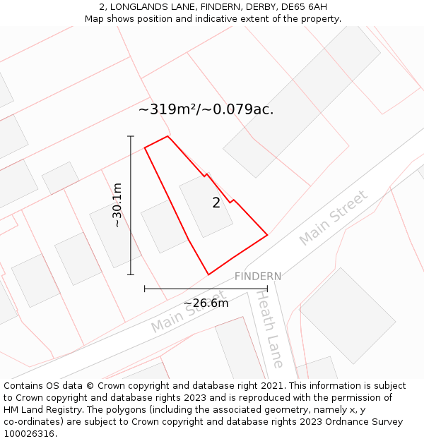 2, LONGLANDS LANE, FINDERN, DERBY, DE65 6AH: Plot and title map