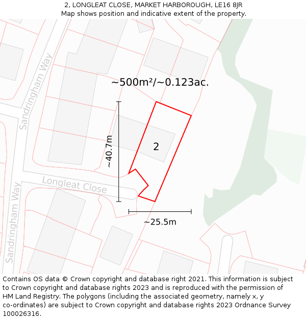2, LONGLEAT CLOSE, MARKET HARBOROUGH, LE16 8JR: Plot and title map