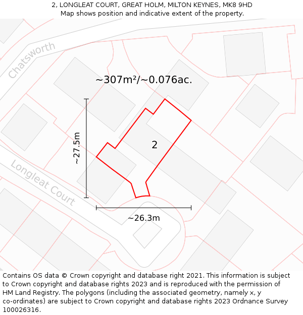 2, LONGLEAT COURT, GREAT HOLM, MILTON KEYNES, MK8 9HD: Plot and title map