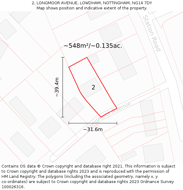 2, LONGMOOR AVENUE, LOWDHAM, NOTTINGHAM, NG14 7DY: Plot and title map