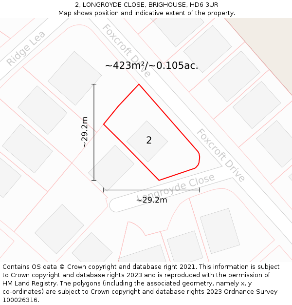 2, LONGROYDE CLOSE, BRIGHOUSE, HD6 3UR: Plot and title map