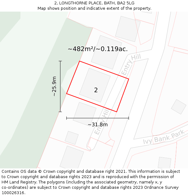 2, LONGTHORNE PLACE, BATH, BA2 5LG: Plot and title map