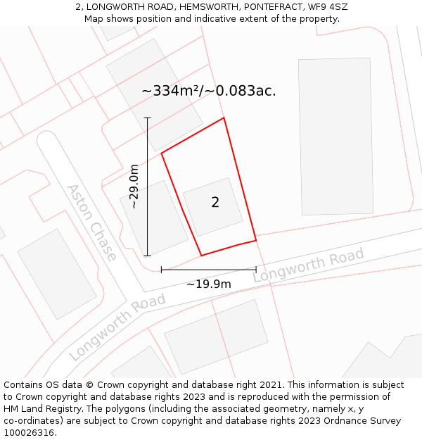 2, LONGWORTH ROAD, HEMSWORTH, PONTEFRACT, WF9 4SZ: Plot and title map