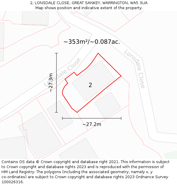 2, LONSDALE CLOSE, GREAT SANKEY, WARRINGTON, WA5 3UA: Plot and title map