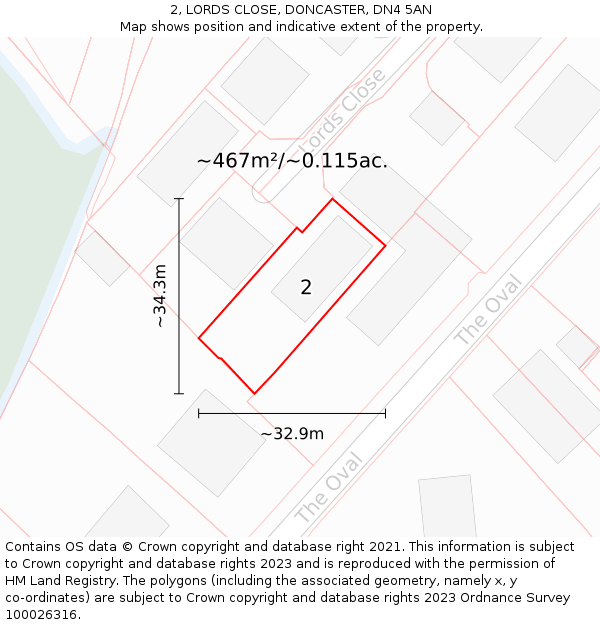 2, LORDS CLOSE, DONCASTER, DN4 5AN: Plot and title map