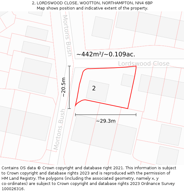 2, LORDSWOOD CLOSE, WOOTTON, NORTHAMPTON, NN4 6BP: Plot and title map