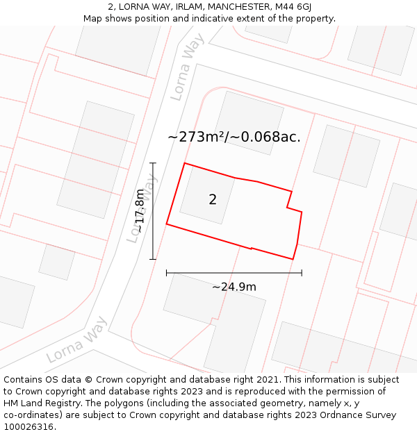 2, LORNA WAY, IRLAM, MANCHESTER, M44 6GJ: Plot and title map