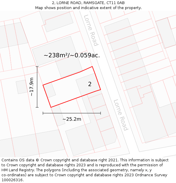 2, LORNE ROAD, RAMSGATE, CT11 0AB: Plot and title map