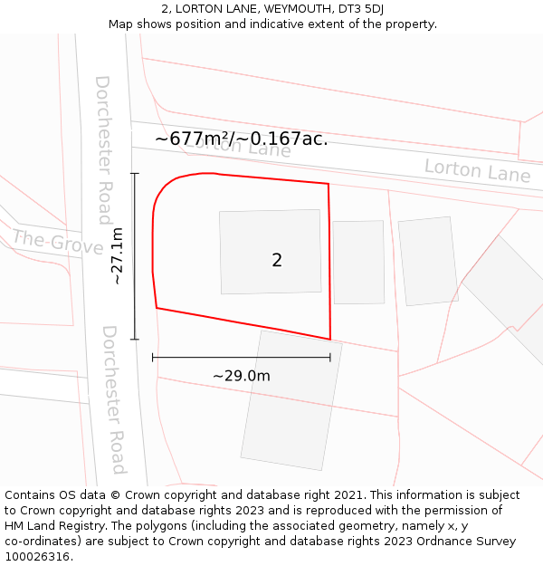 2, LORTON LANE, WEYMOUTH, DT3 5DJ: Plot and title map