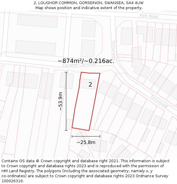 2, LOUGHOR COMMON, GORSEINON, SWANSEA, SA4 4UW: Plot and title map