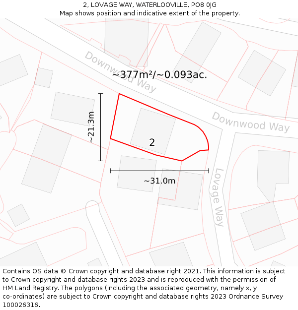 2, LOVAGE WAY, WATERLOOVILLE, PO8 0JG: Plot and title map